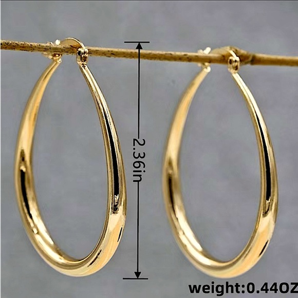 Silver Oval Tear Drop Hoop Earrings - Picture 4 of 4